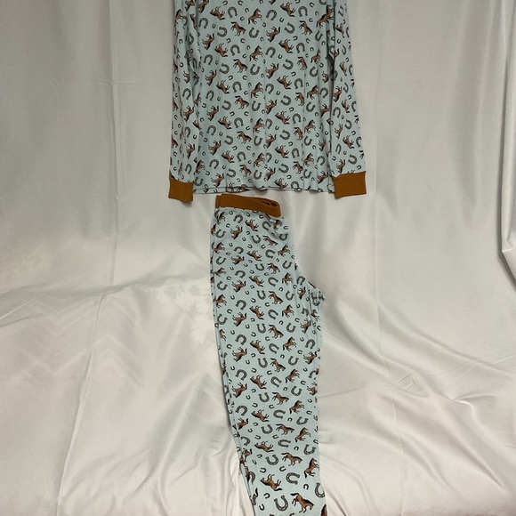 Blue and Brown Coffee Blend Horse Print Pajama Set by Leveret. XL - Picture 2 of 4